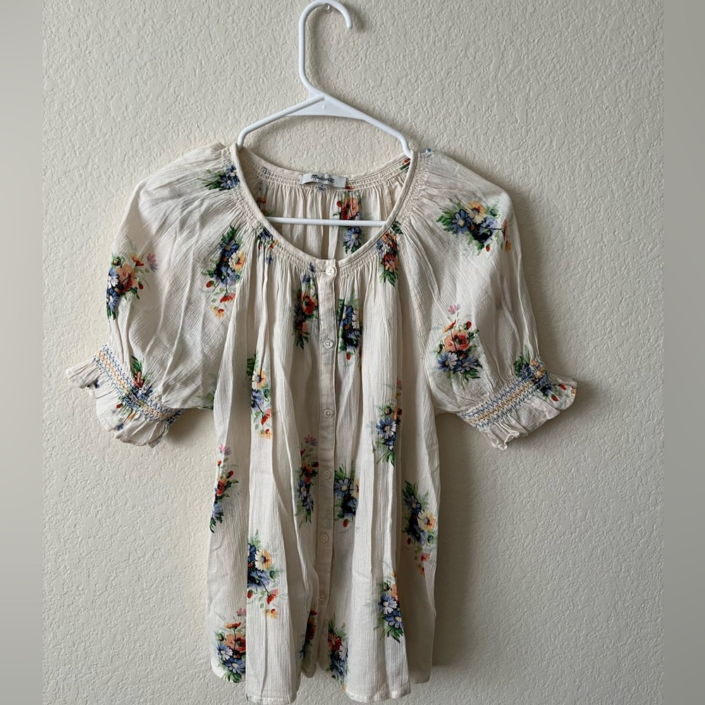 Madewell Floral Smocked Sleeve Top